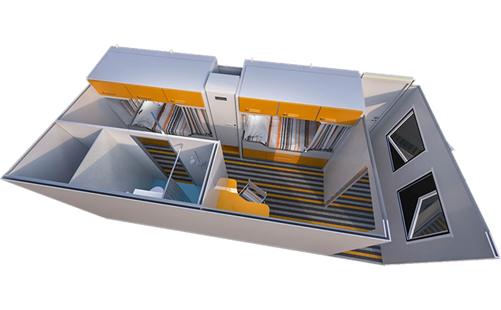 Offshore living quarters to house personnel working on offshore platforms, oil rigs, and vessels