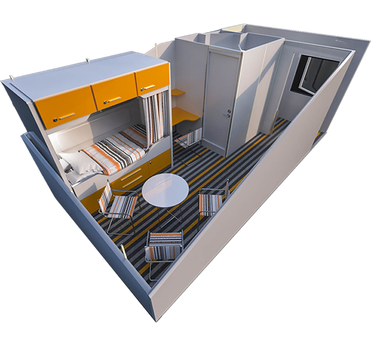 1 bed offshore room for crew living at sea